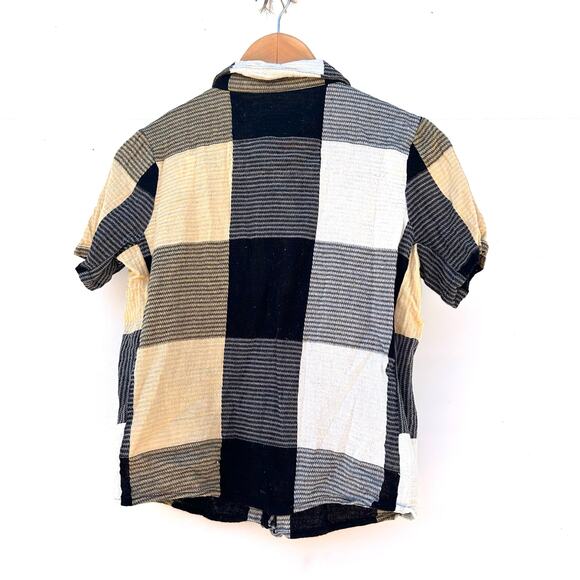 Ace & Jig Button Down Top Checkered Patchwork XS Cotton Black Yellow Shirt - Picture 2 of 5